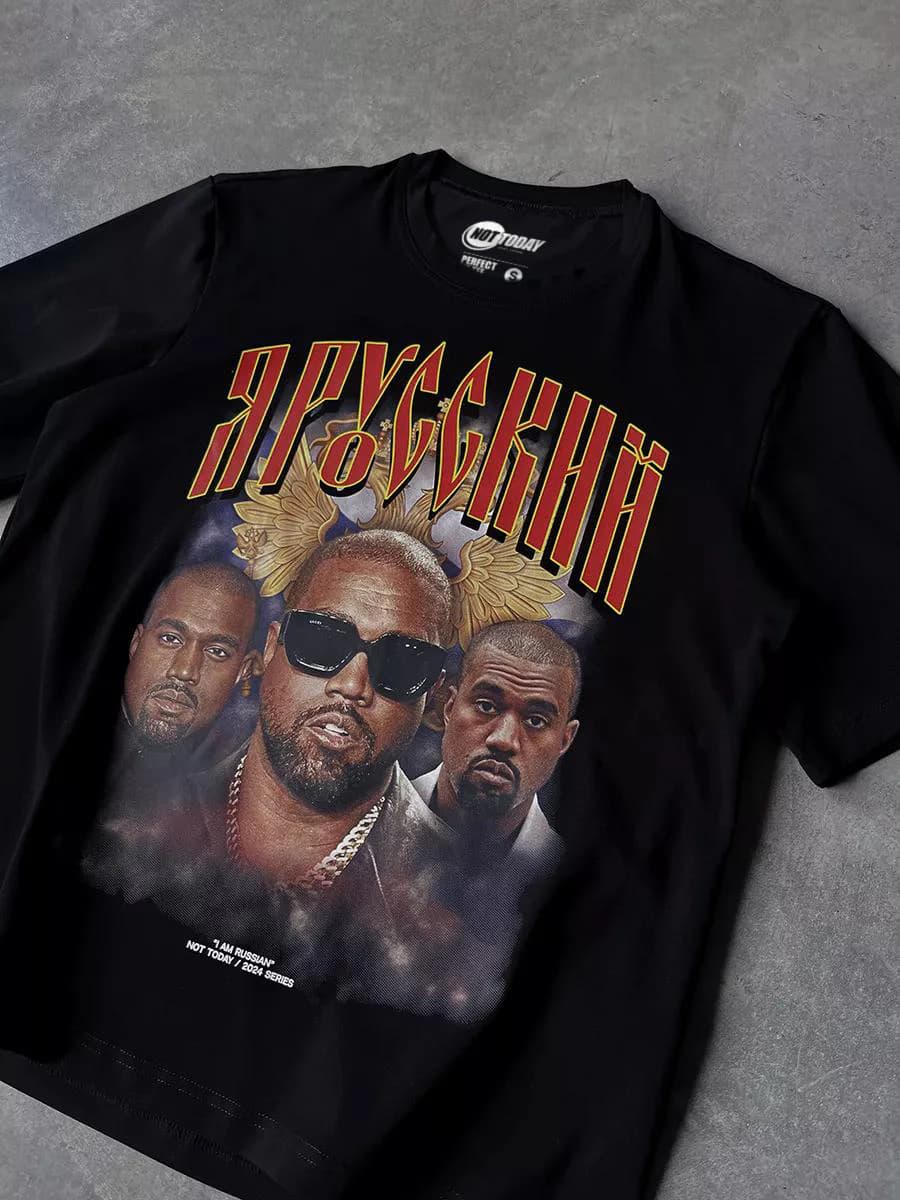 Футболка черная с принтом Kanye West — миниатюра 2