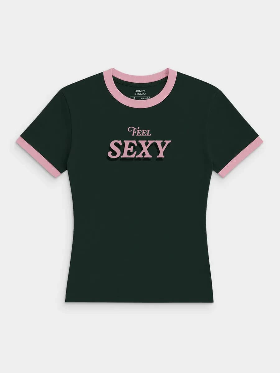 Футболка приталенная зеленая с принтом Feel sexy — миниатюра 1