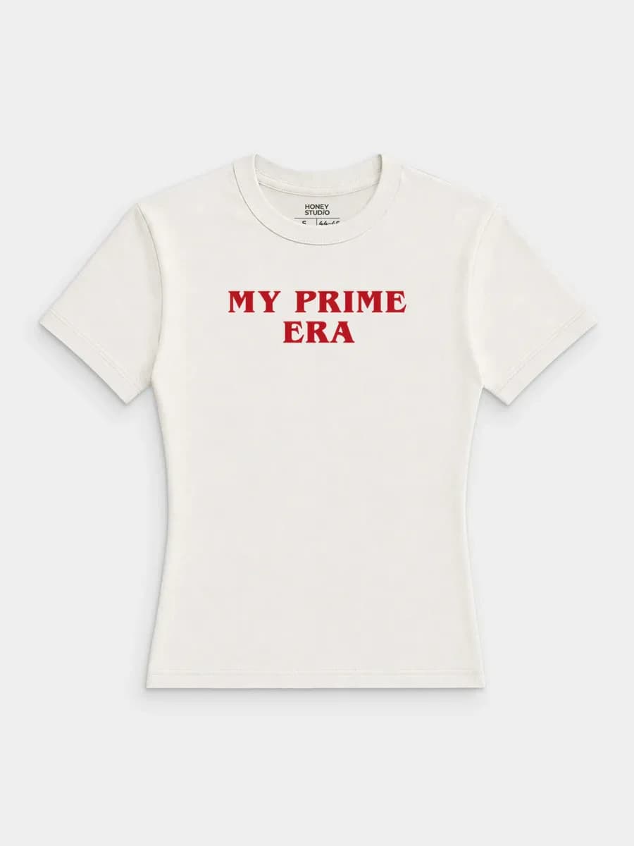 Футболка приталенная молочная с принтом My prime era — миниатюра 1