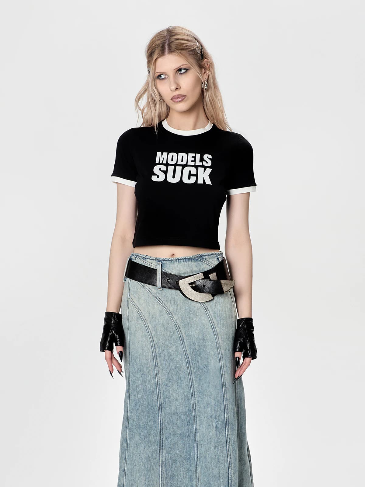 Футболка приталенная черная с принтом Models suck — миниатюра 9