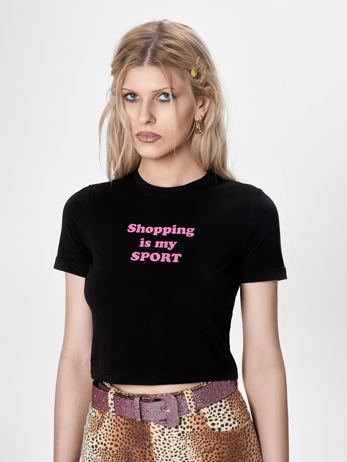 Футболка приталенная черная с принтом Shopping is my sport — миниатюра 4