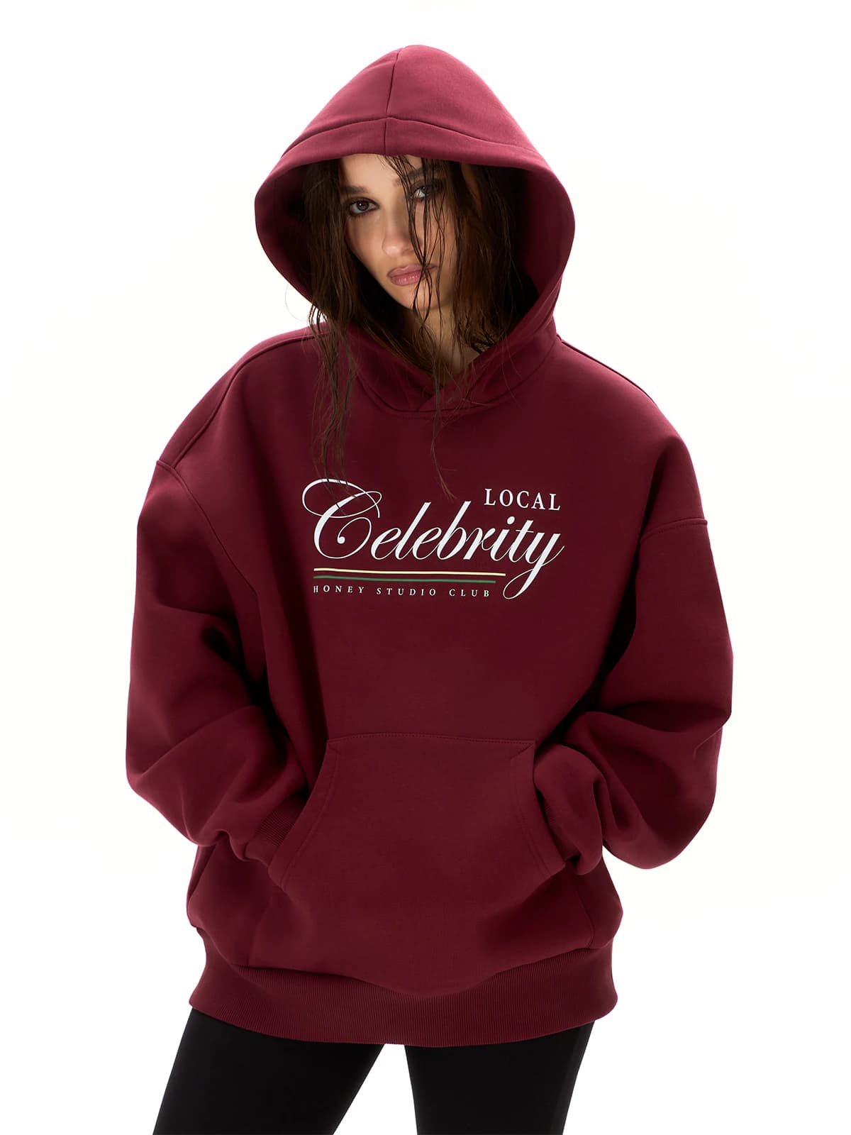 Худи бордовое с принтом Local celebrity — миниатюра 2