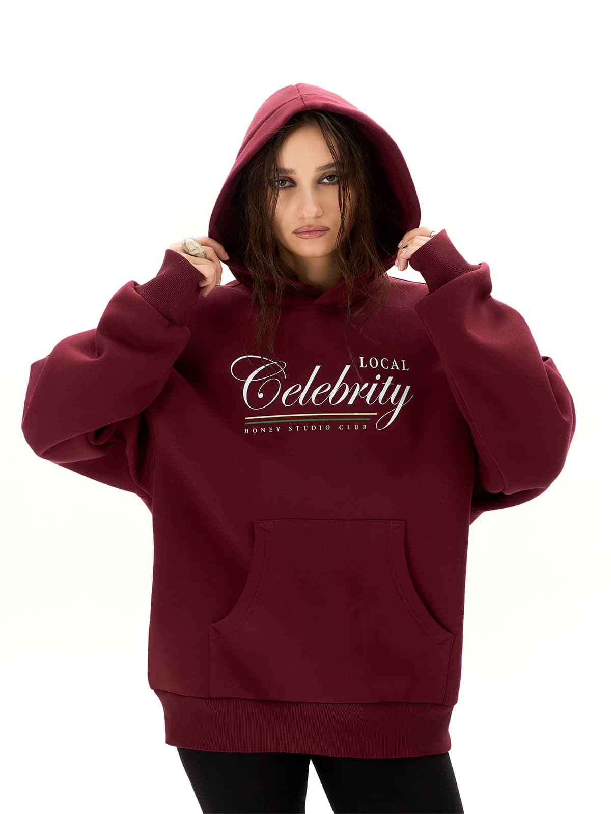 Худи бордовое с принтом Local celebrity — миниатюра 8