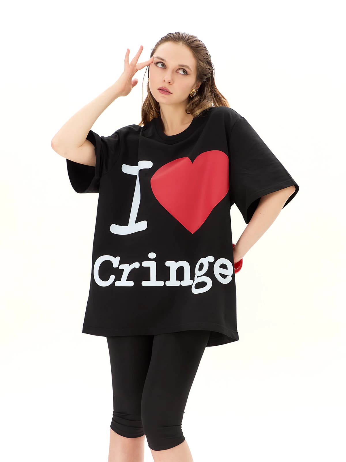 Футболка черная с принтом I Love Cringe — миниатюра 2
