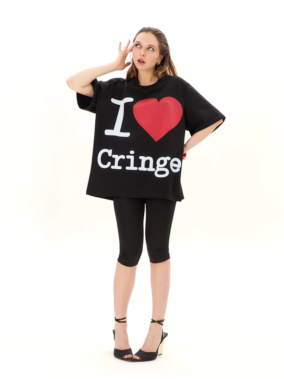 Футболка черная с принтом I Love Cringe — миниатюра 7