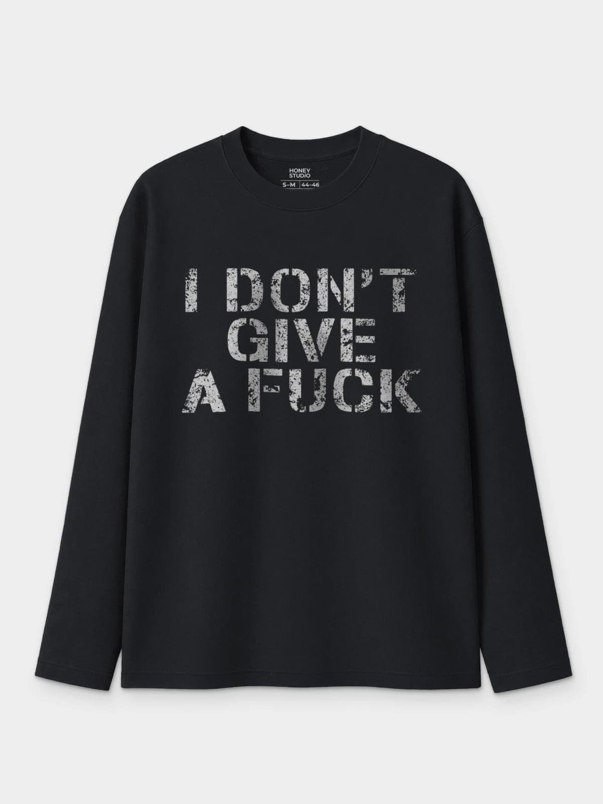 Лонгслив черный с принтом I dont give a fuck — миниатюра 1