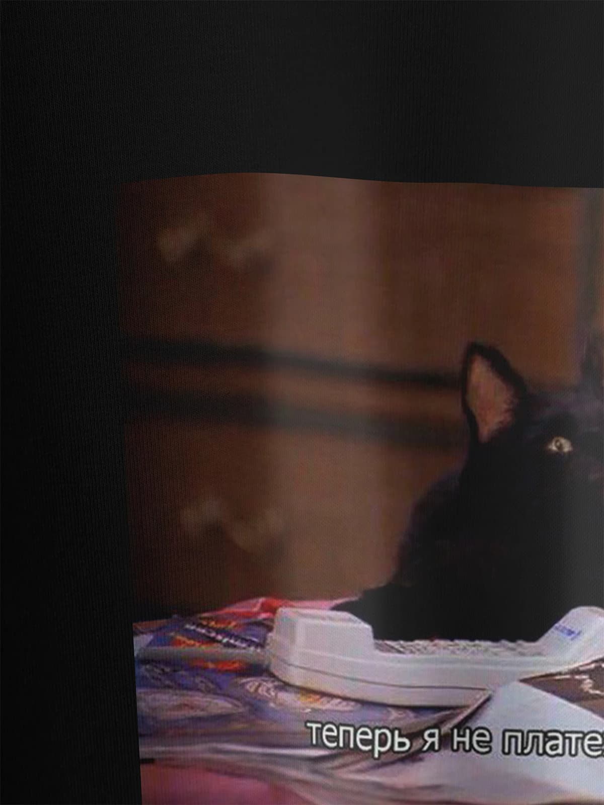 Футболка черная с принтом кот Салем — миниатюра 2