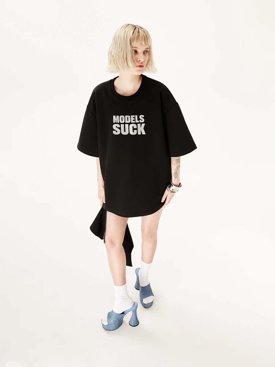Футболка черная с принтом Models suck — миниатюра 2