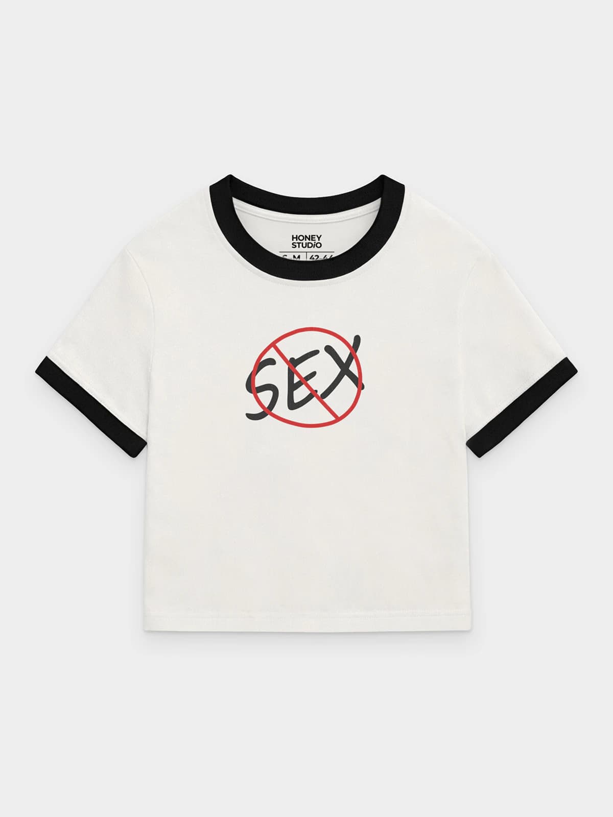 Футболка приталенная молочная с принтом No sex — миниатюра 1