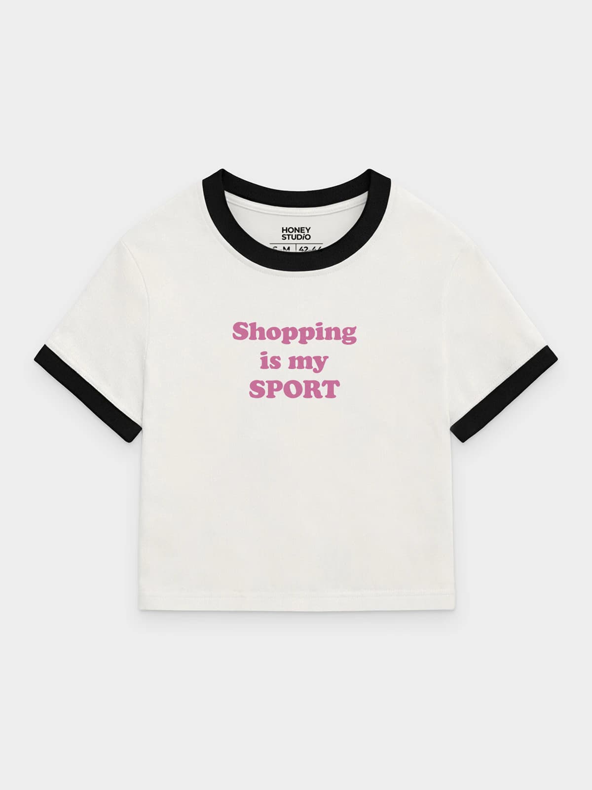Футболка приталенная молочная с принтом Shopping is my sport — миниатюра 1