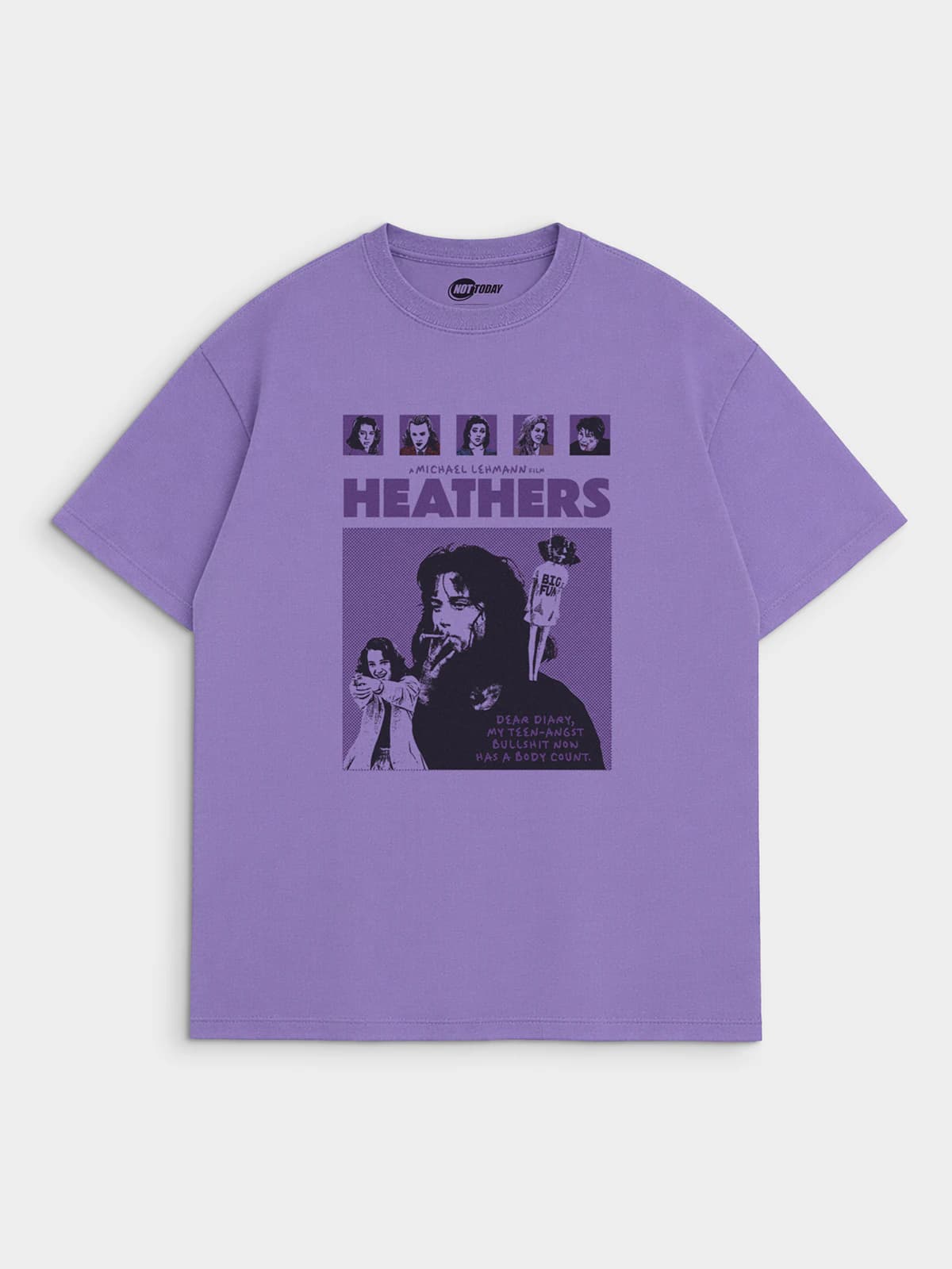 Футболка фиолетовая с принтом Heathers — миниатюра 1