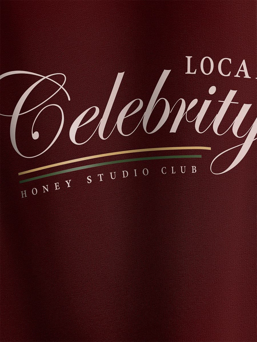 Худи бордовое с принтом Local celebrity — миниатюра 3