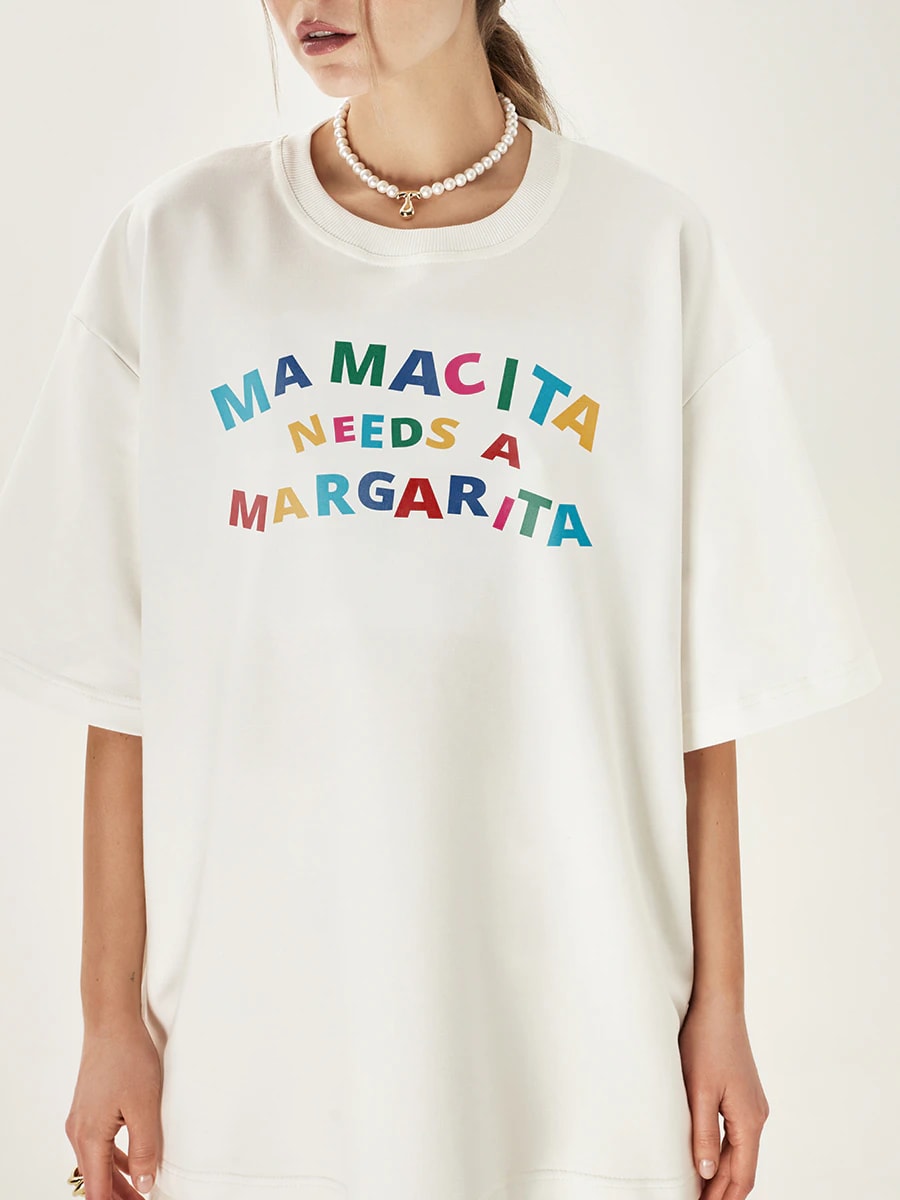 Футболка молочная с принтом Mamacita needs a margarita