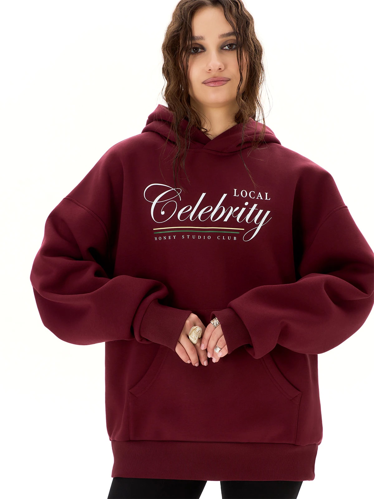 Худи бордовый с принтом Local celebrity