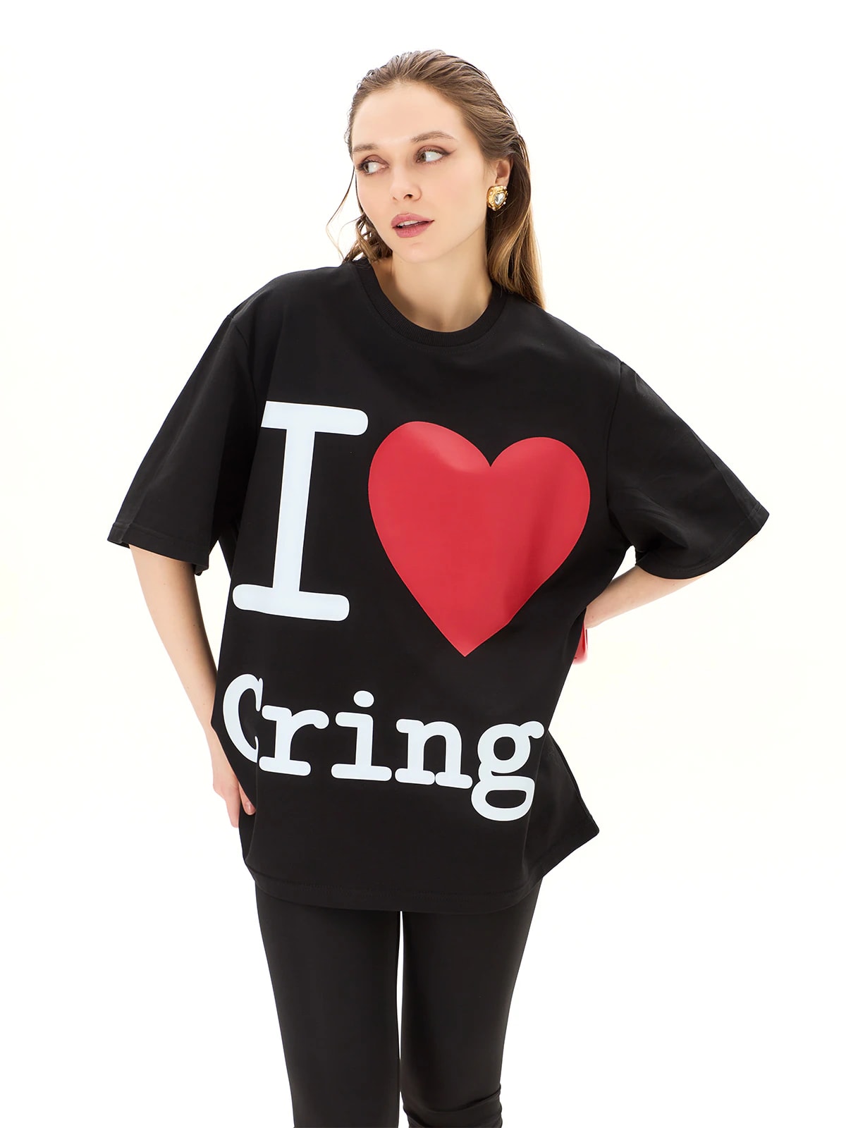 Футболка черная с принтом I Love Cringe