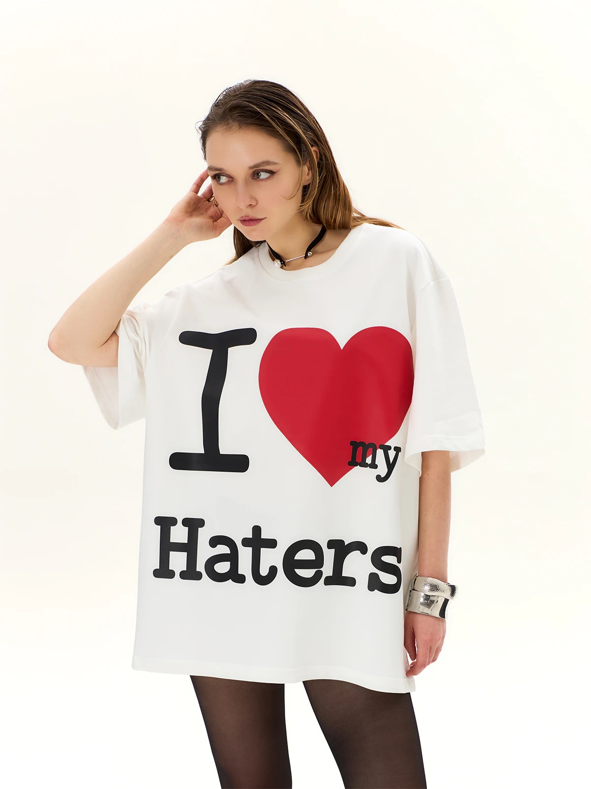 Футболка молочная с принтом I Love My Haters