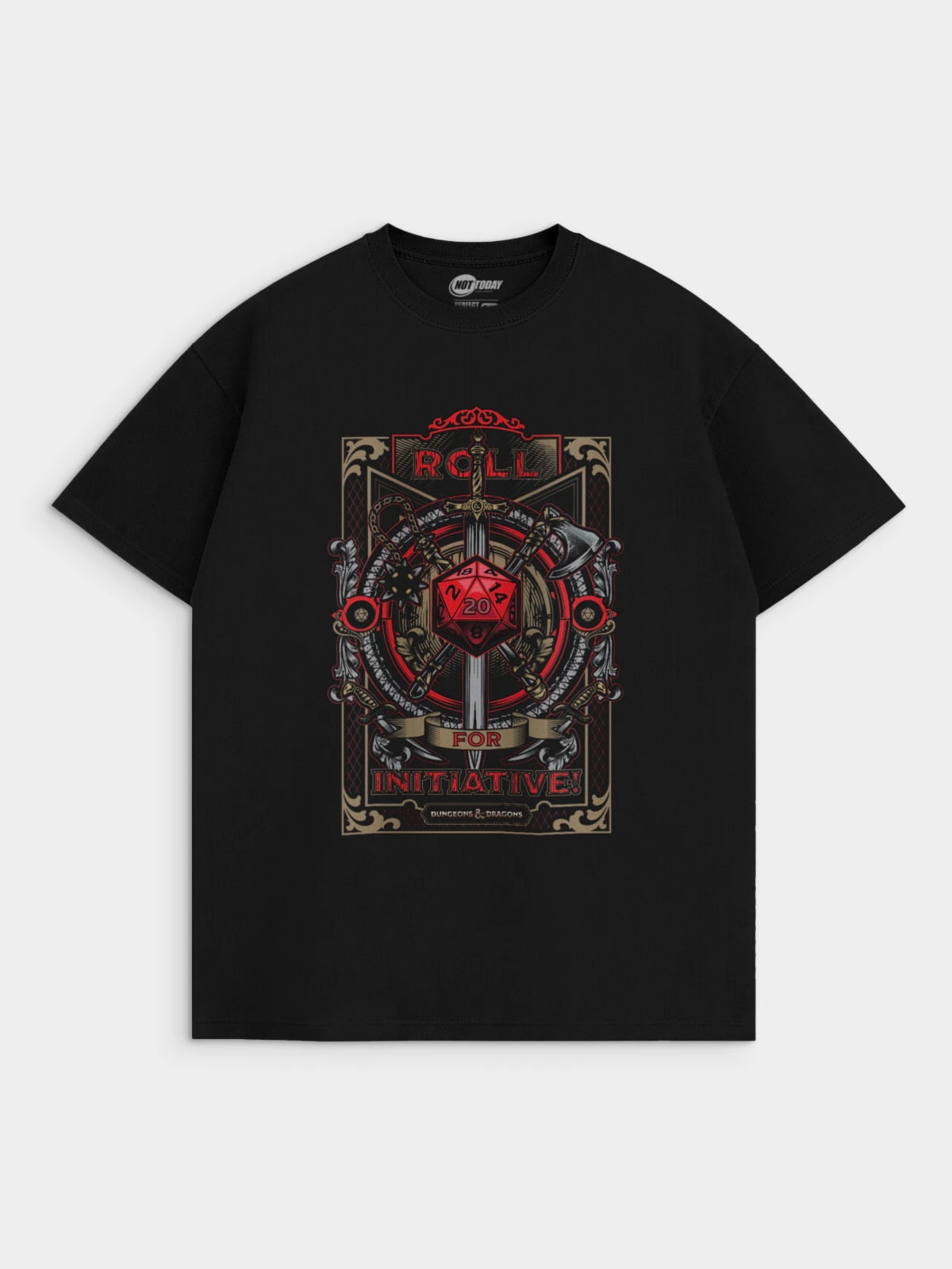 Футболка черная с принтом Dungeons & Dragons Roll for initiative