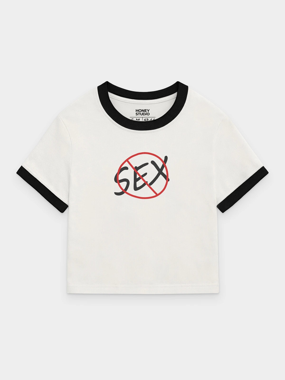 Футболка приталенная молочная с принтом No sex