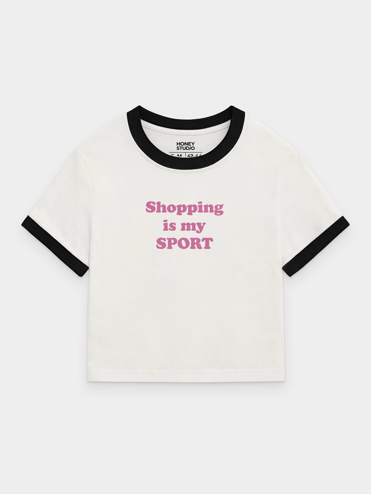 Футболка приталенная молочная с принтом Shopping is my sport