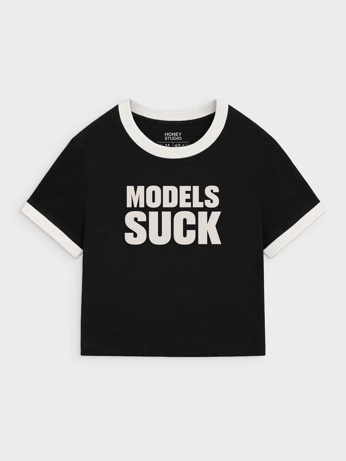 Футболка приталенная черная с принтом Models suck