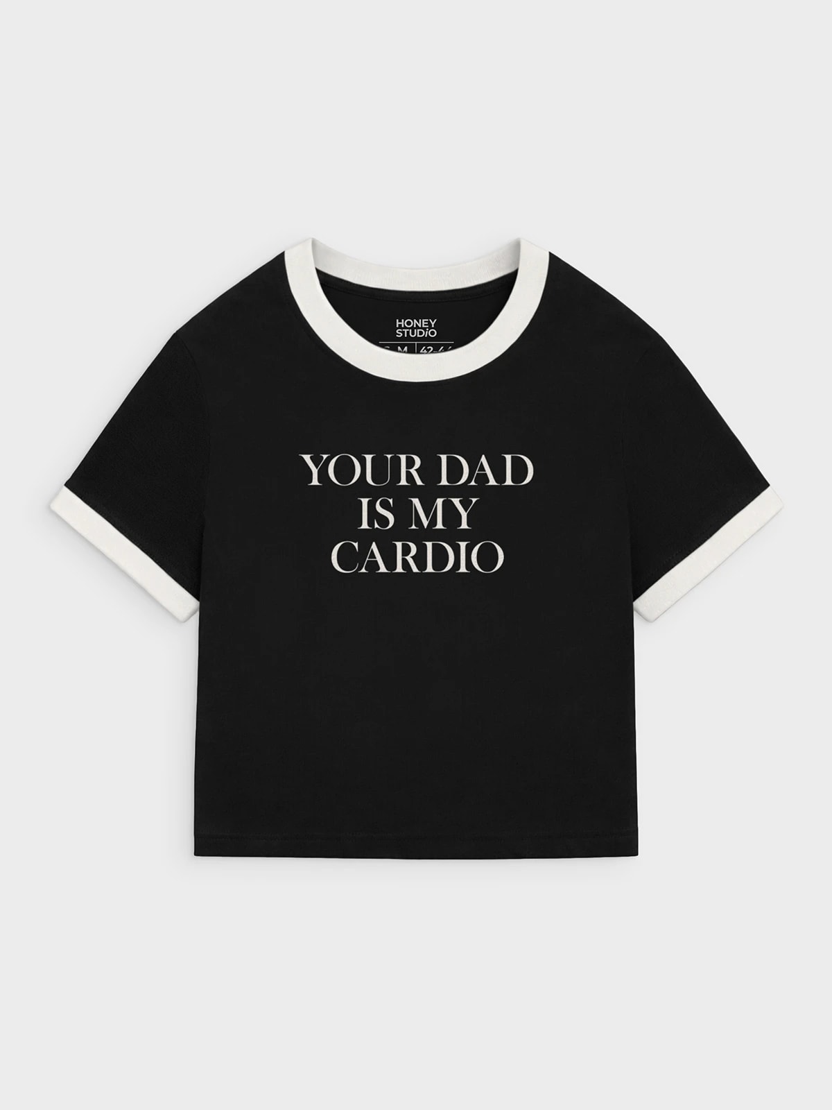 Футболка приталенная черная с принтом Your dad is my cardio